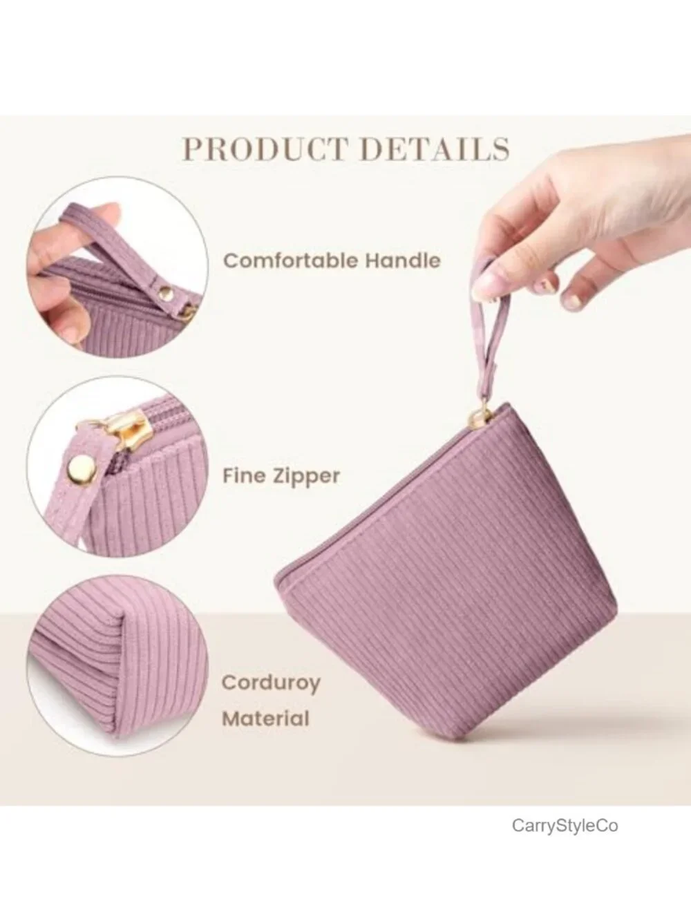 Corduroy Mini Makeup Bag Pouch with Zipper Travel Cosmetic Organizer Purse